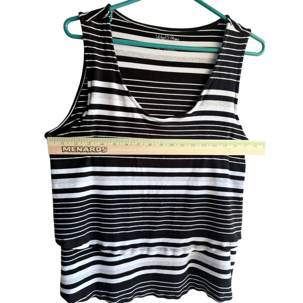 Latched Mama Nursing Tank Top Black White Striped Maternity Plus Size 3X - Picture 4 of 9
